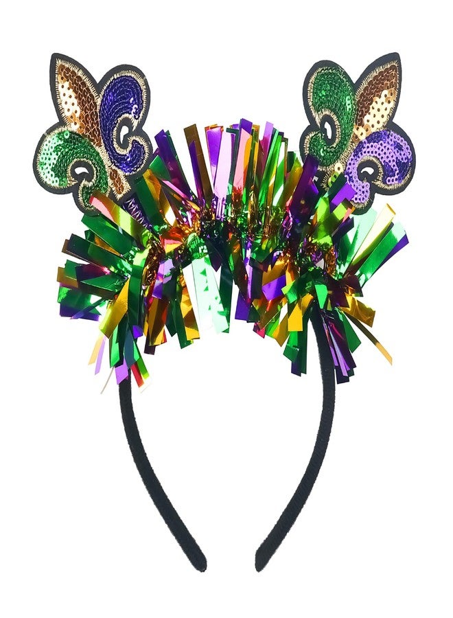Doneace Mardi Gras Headband Carnival Headband Glitter Purple Green Gold Mask Fleur De Lis Hairband Fat Tuesday Hair Accessories for Women Girls Mardi Gras Celebration Parades Party Festival Headdress 1PCS - Image 1